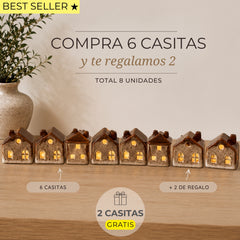 Set de 8 Casitas de Cerámica con Luz LED (Compra 6 y recibe 2 de regalo)