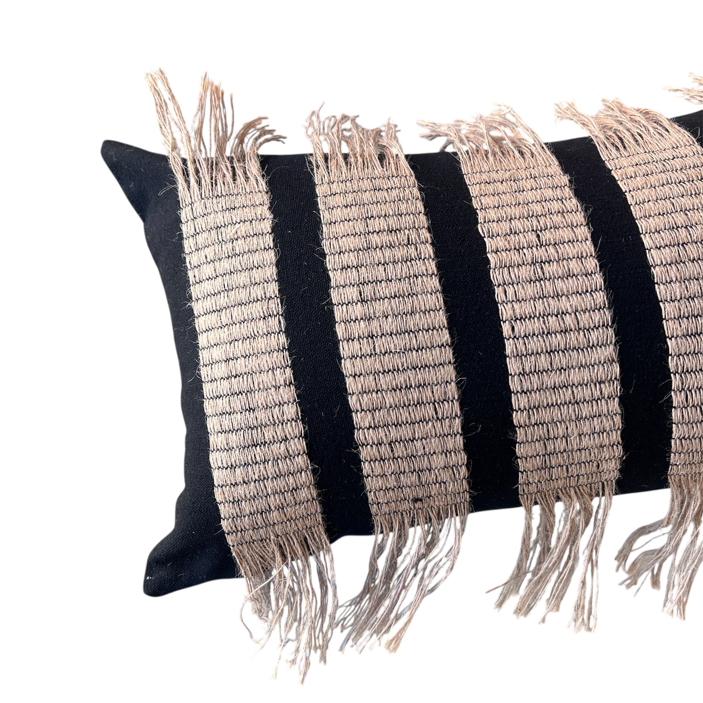 Funda Bohemia Franja Negro y Yute Rectangular