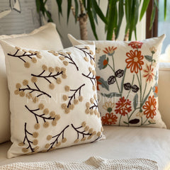 Funda de Cojín Bordada Ramitas Beige  45x45cms