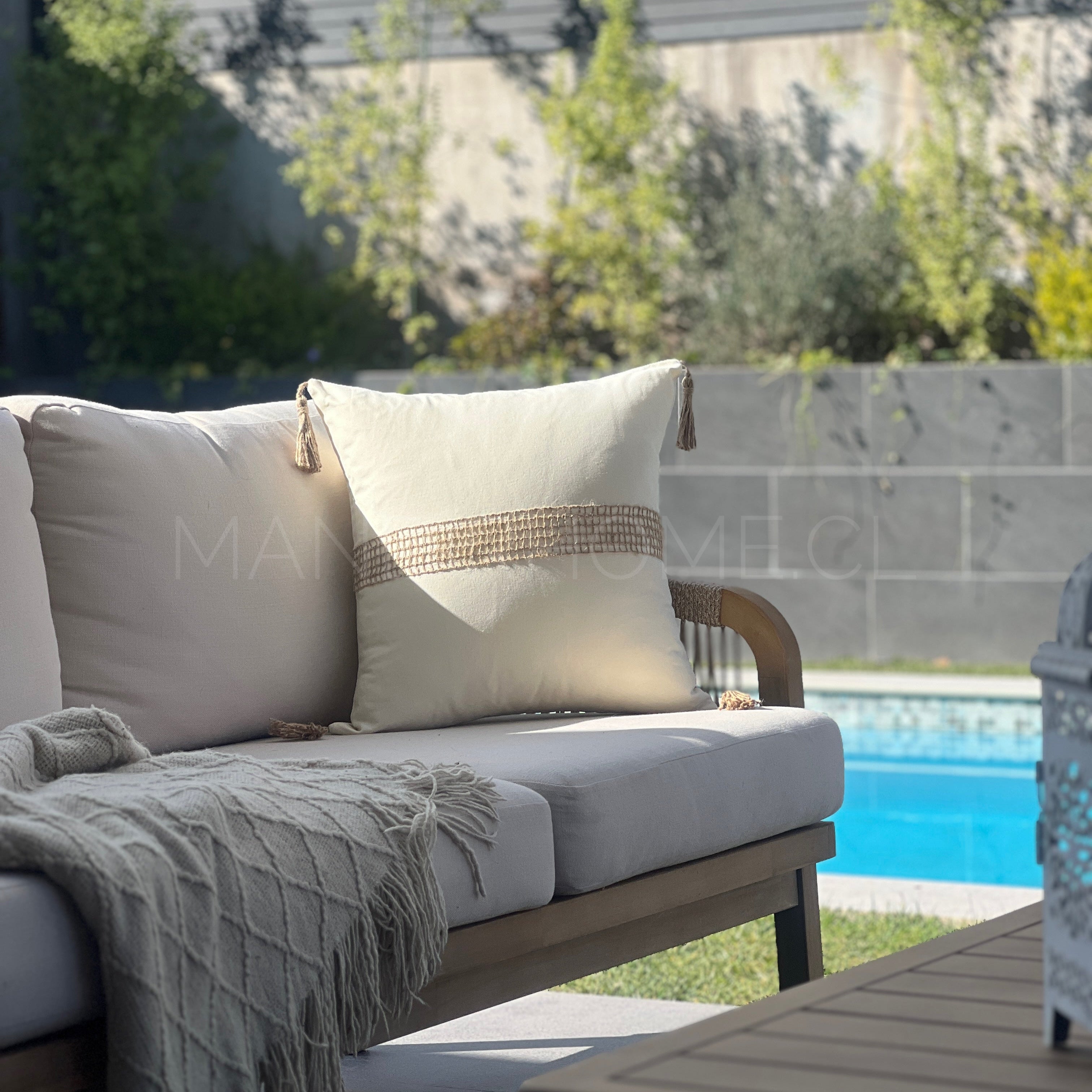 Funda Bohemia Franja Tejida Rústico Yute Cuadrada