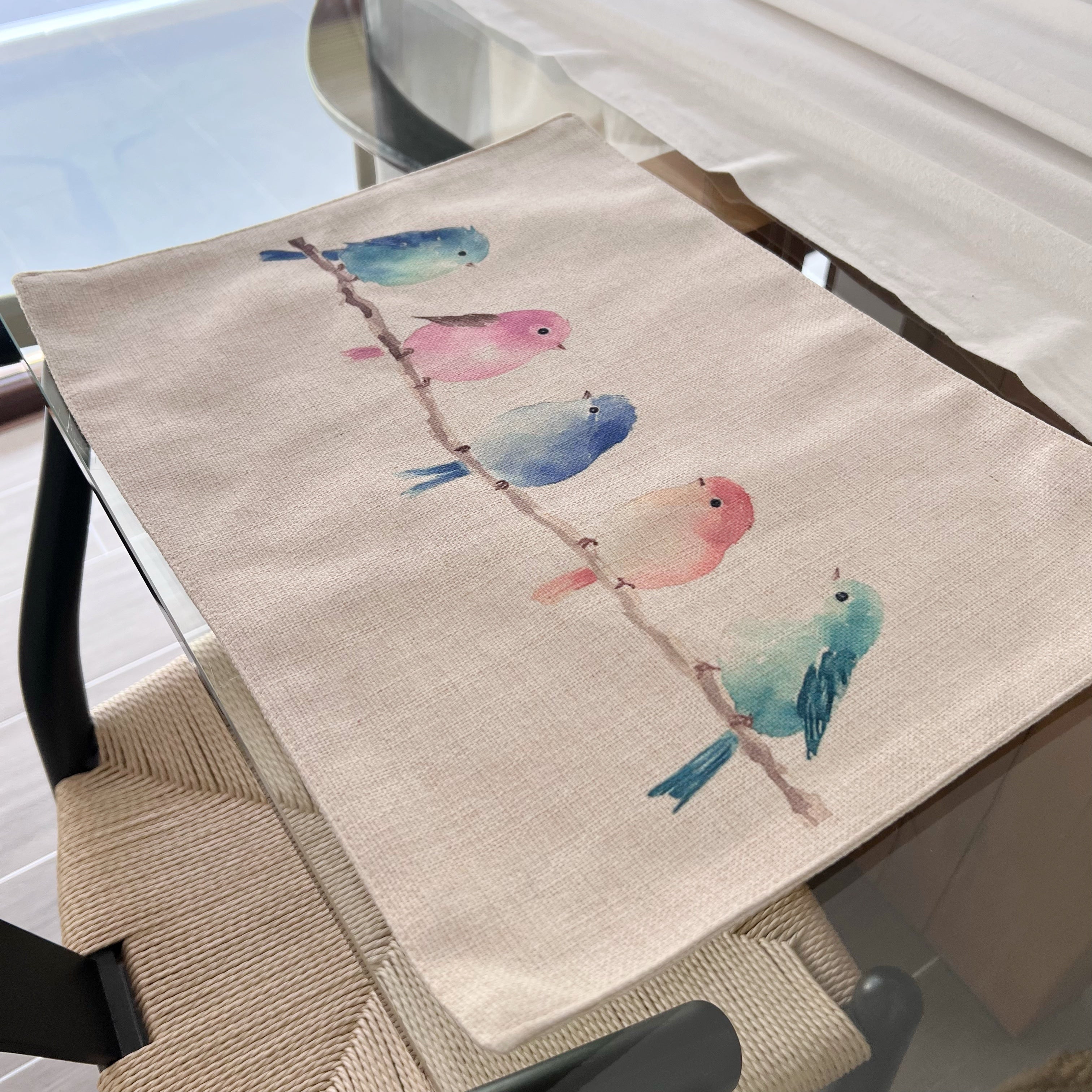 SET 6 Individuales Pajaritos Tela Repelente y Antimanchas