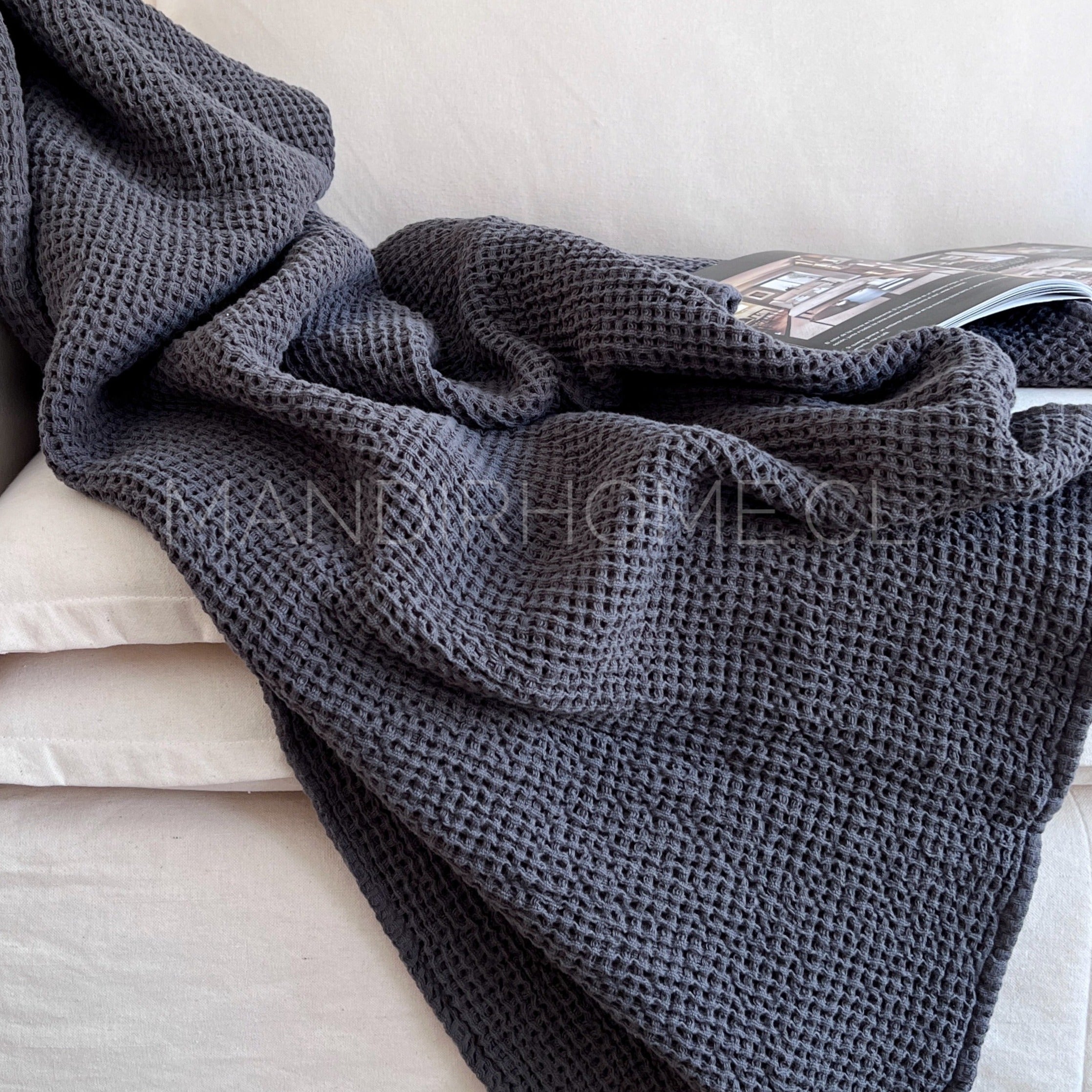 Manta Waffle Gris Algodón 205 x155cms