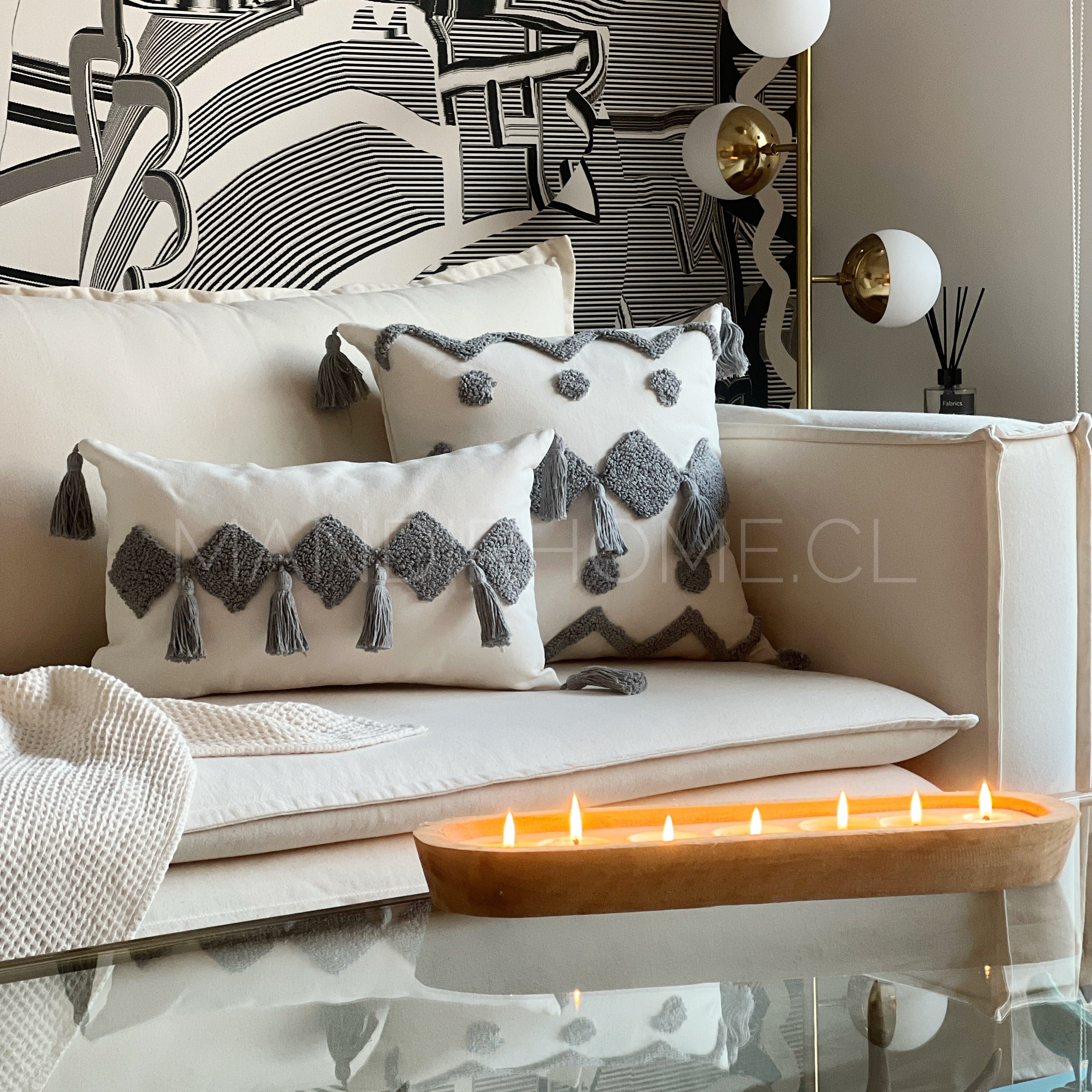 Funda de Cojín Tribu Gris Rectangular