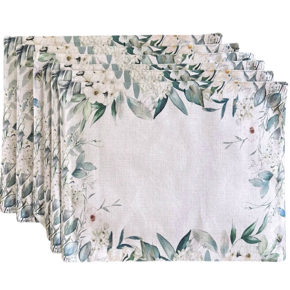 SET 6 Individuales Verde Salvia Tela Repelente y Antimanchas - Mandir Home