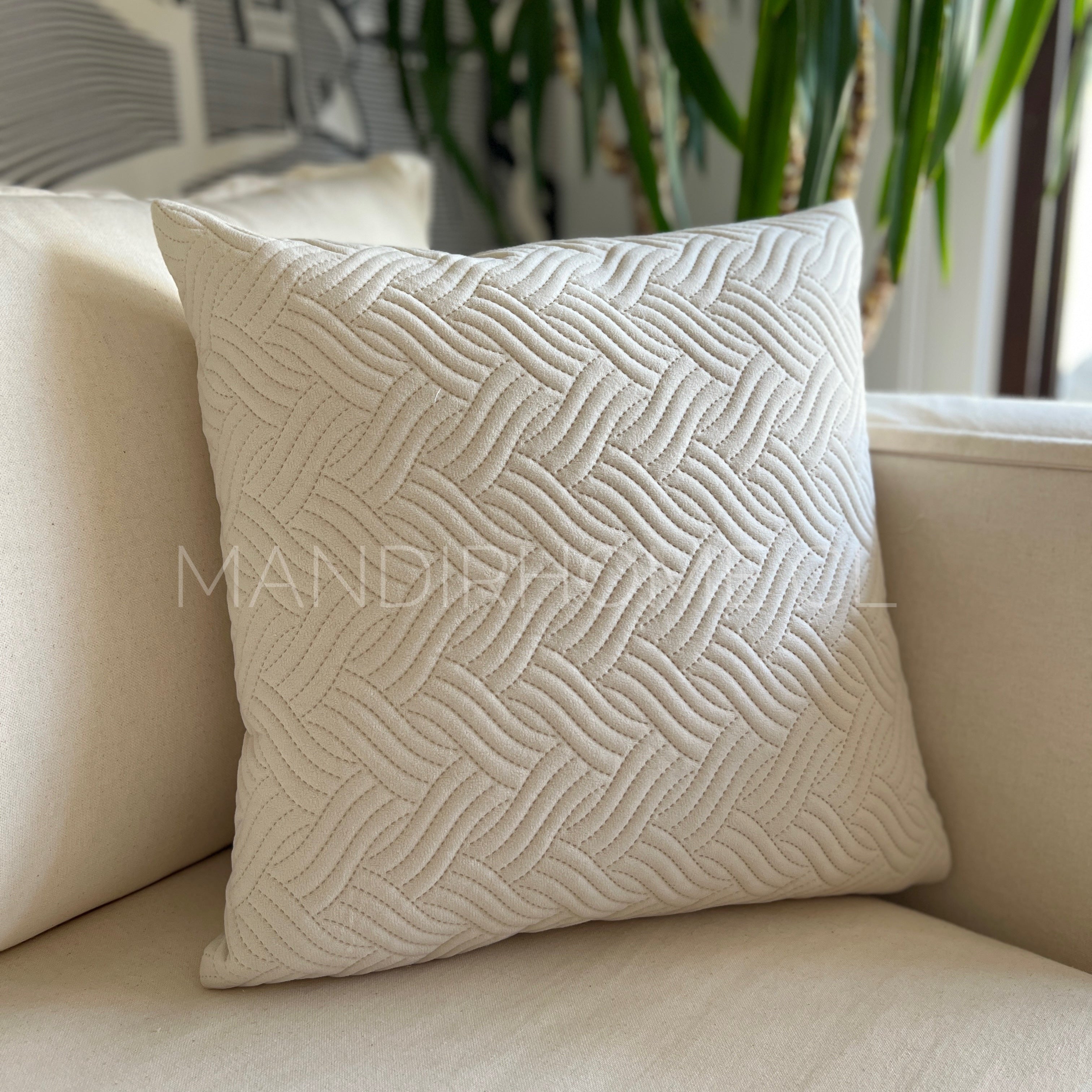 ¡Quedan 2! Funda de Cojín Terciopelo Costuras Trenza Blanco Invierno Cuadrada