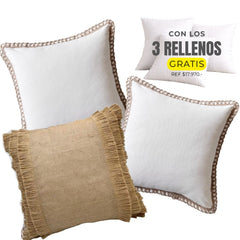 3 FUNDAS NATURAL LINO ARPILLERA YUTE RÚSTICO + RELLENOS