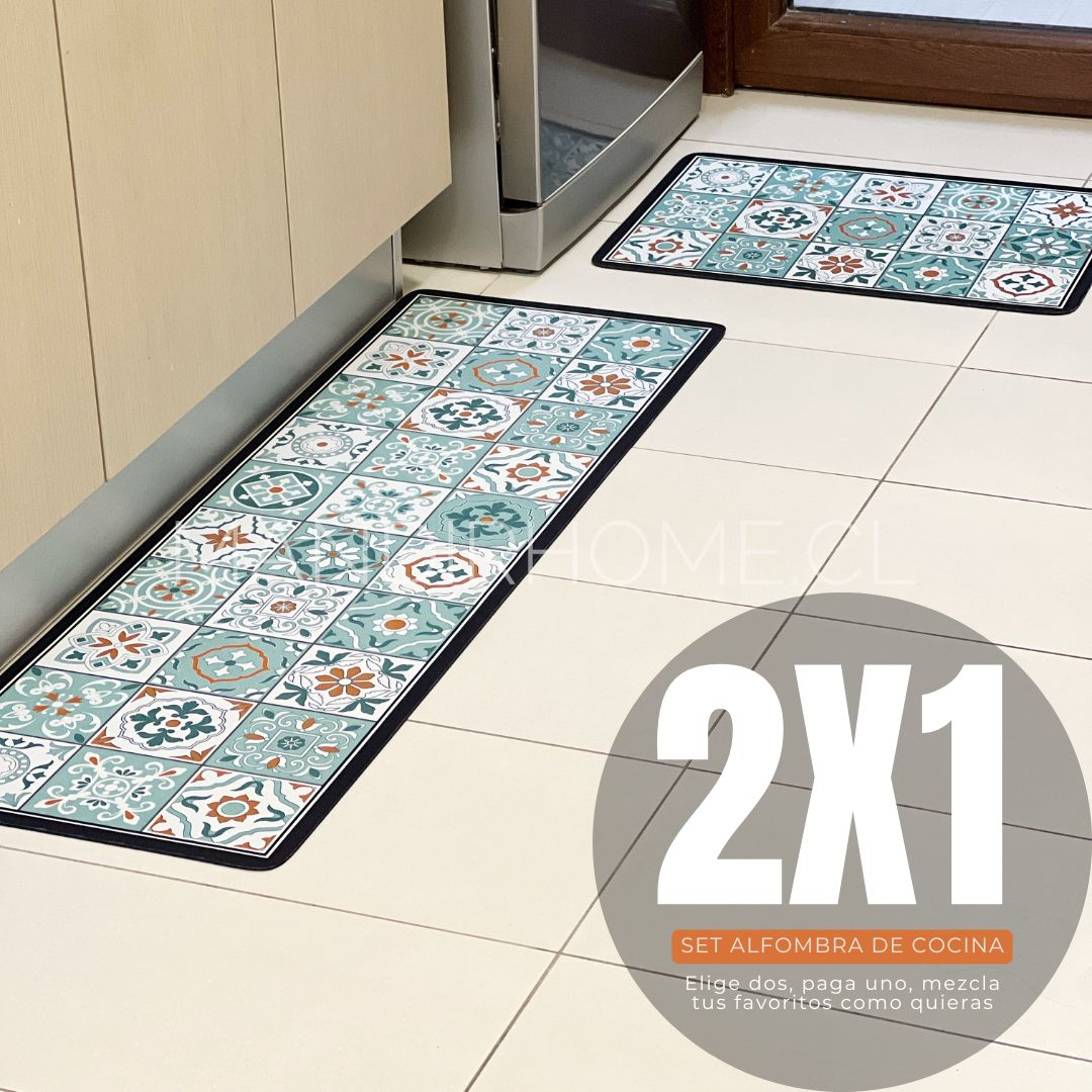 ¡NEW! Set Alfombras de Cocina Verde Menta Antideslizante y Absorbente