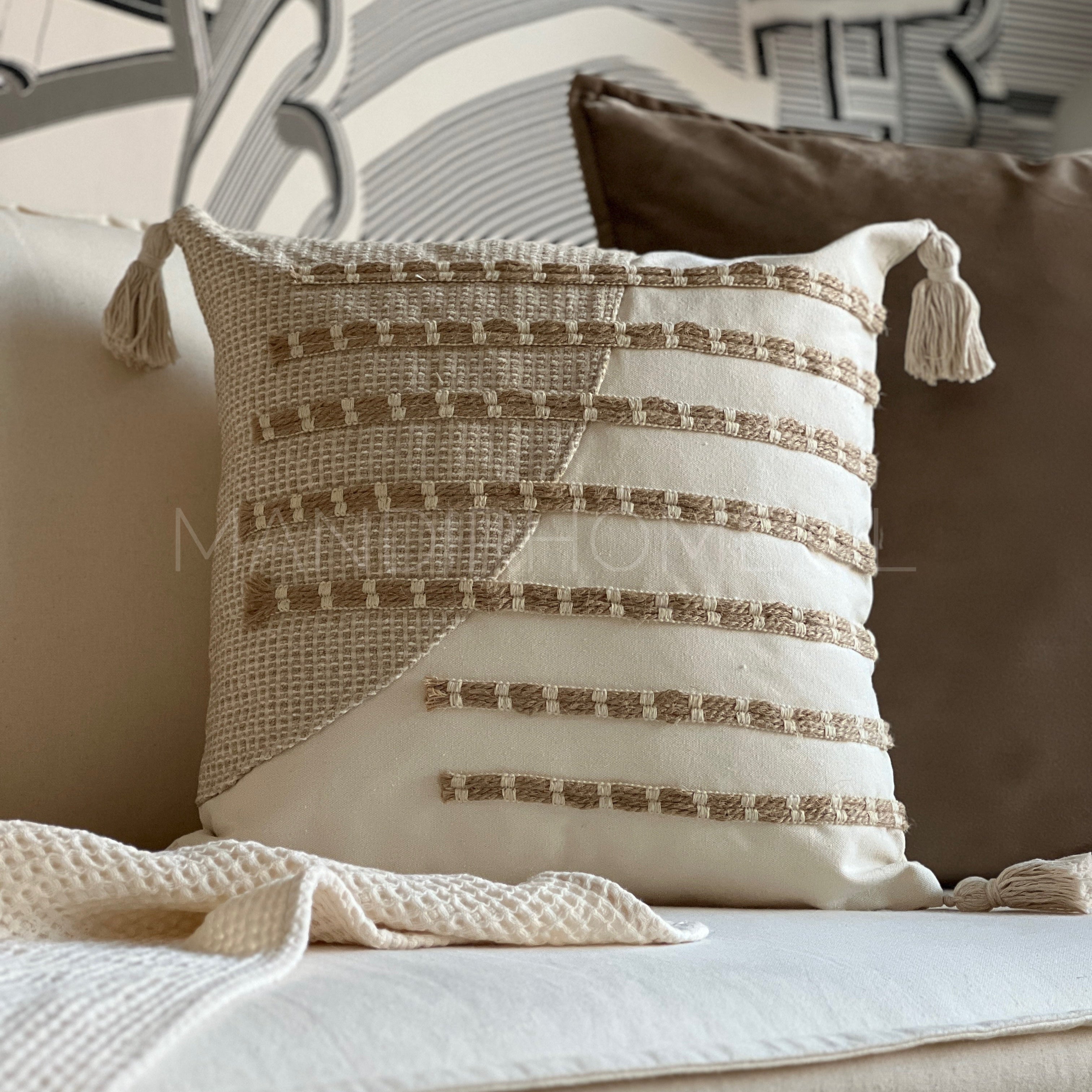 Funda de Cojín Natural Rústico Lino Yute Calma
