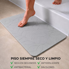 Alfombra de baño de diatomita Gris Hojitas secado rápido 60x40 cm | Antibacterial y original