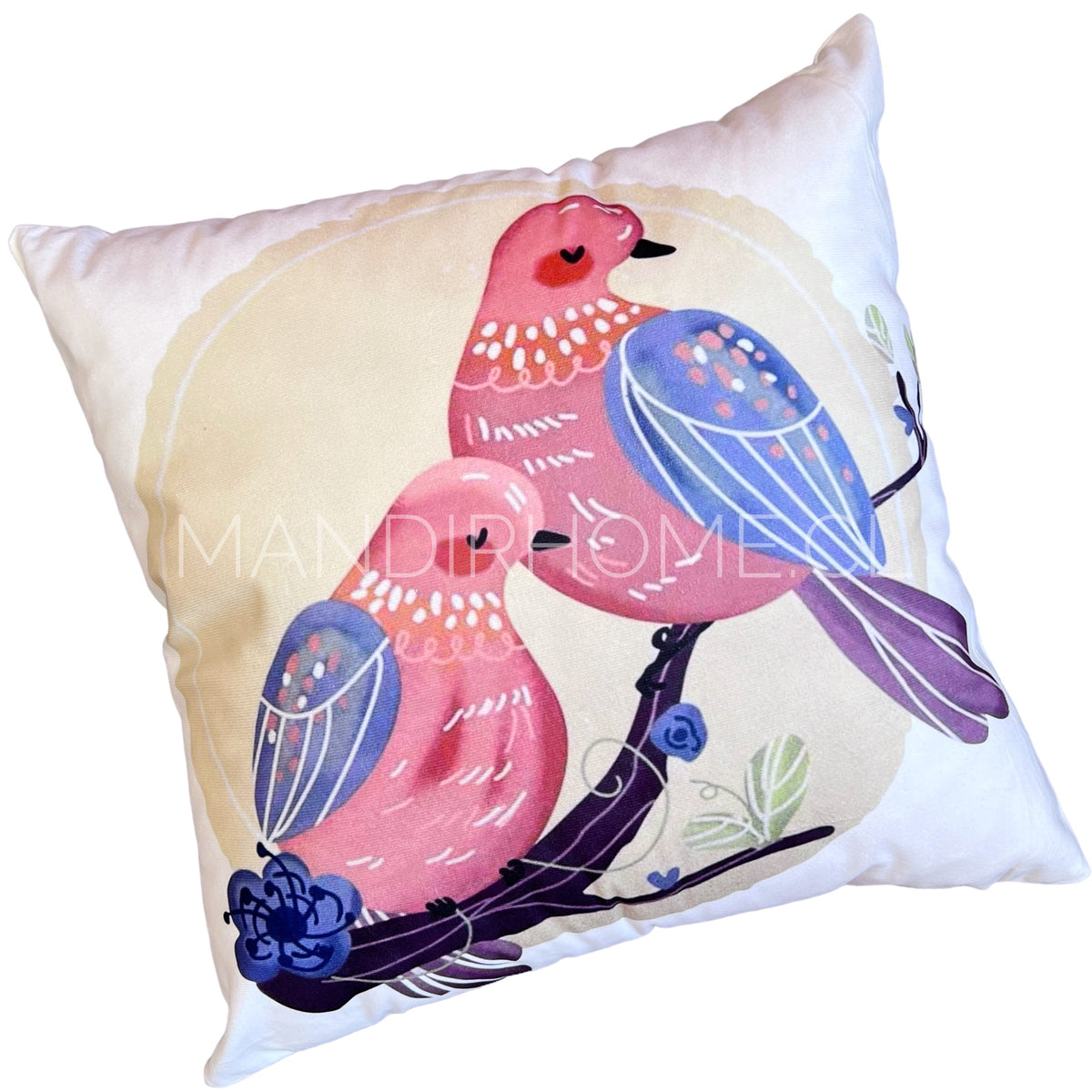 Funda de Cojín Pareja Pajaritos Pastel