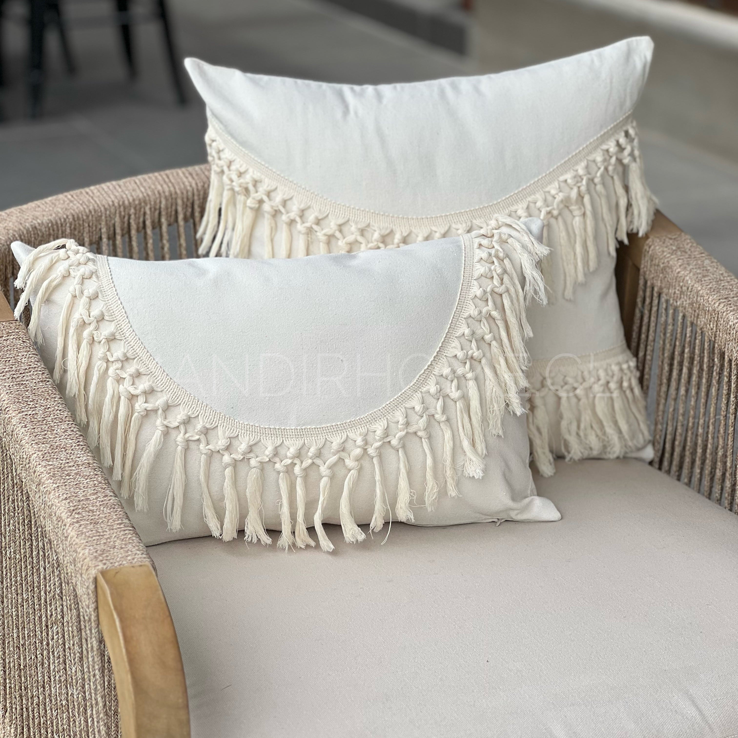 Funda Cojín Boho Tipo Macrame Crudo Curva Rectangular