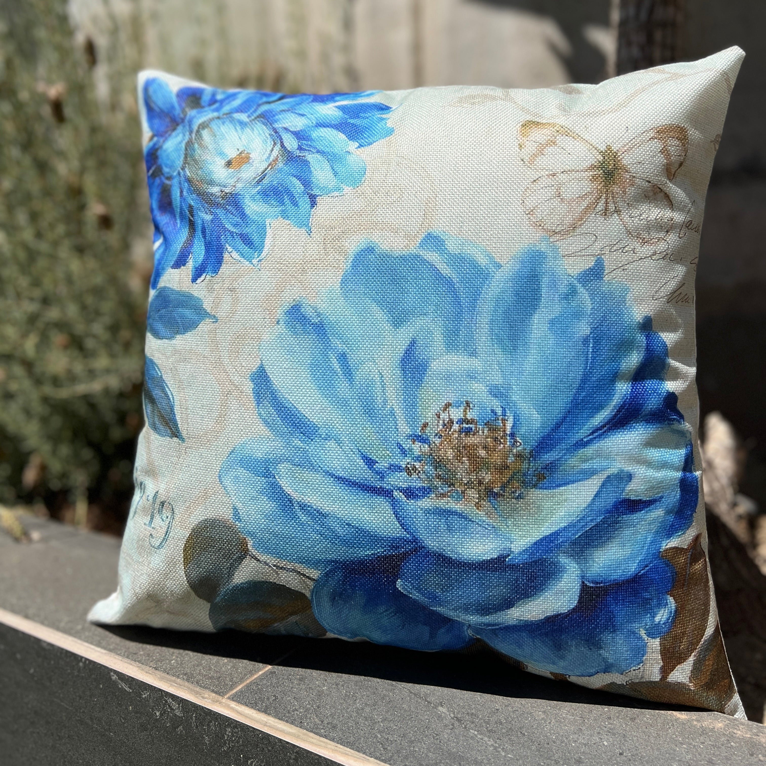 ¡Quedan 2! Funda de Cojín Estampado Flores Azul Turquesa Oleo