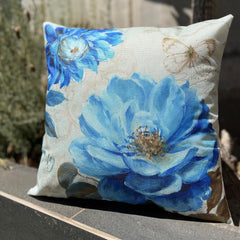 ¡Quedan 2! Funda de Cojín Estampado Flores Azul Turquesa Oleo