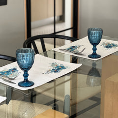 SET 6 Individuales Flor Turquesa Tela Repelente y Antimanchas