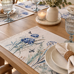 Pack Mesa Lista Hortensia · Mantel + 6 Individuales + 20 Servilletas GRATIS