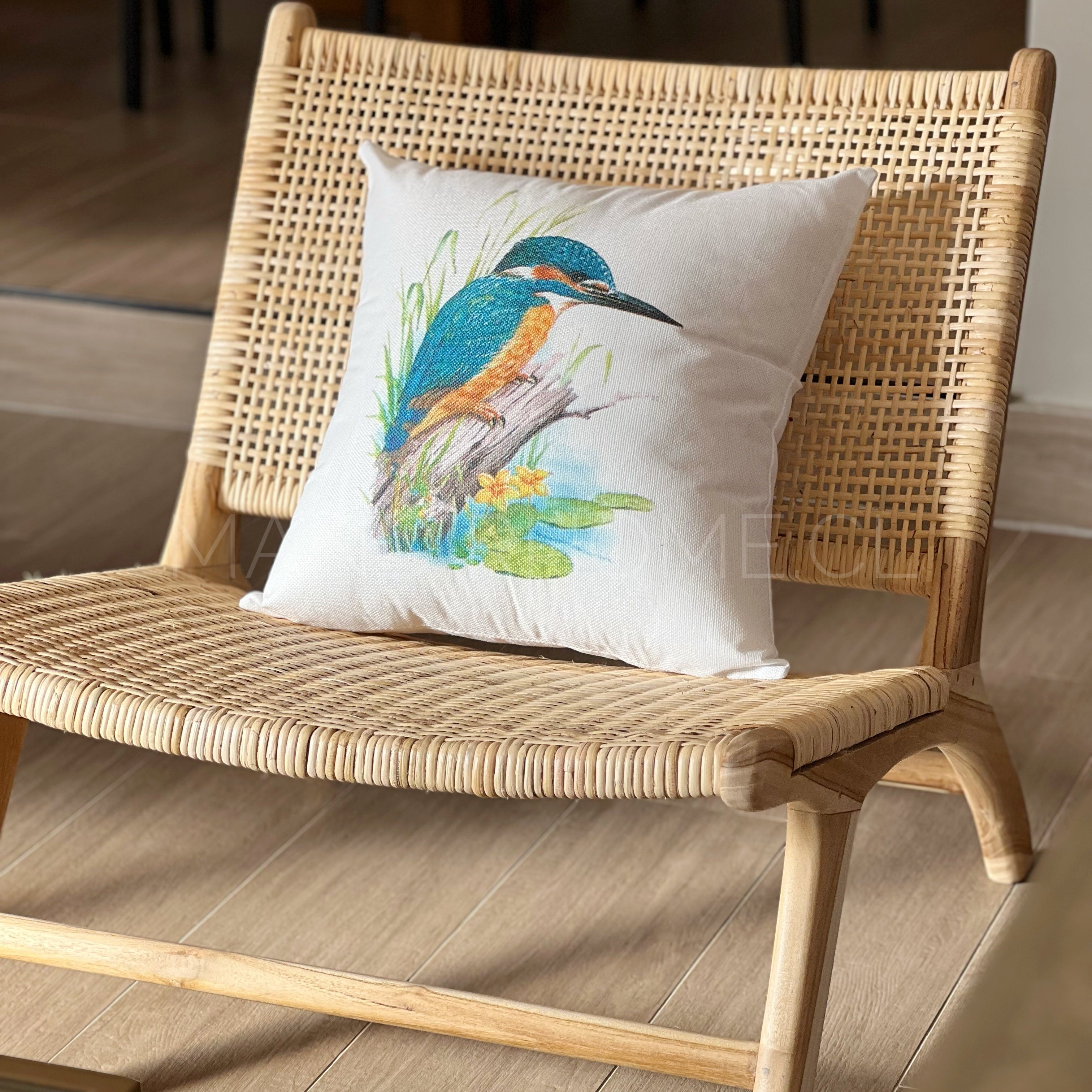 Funda de Cojín Estampada Botánico Ave Turquesa