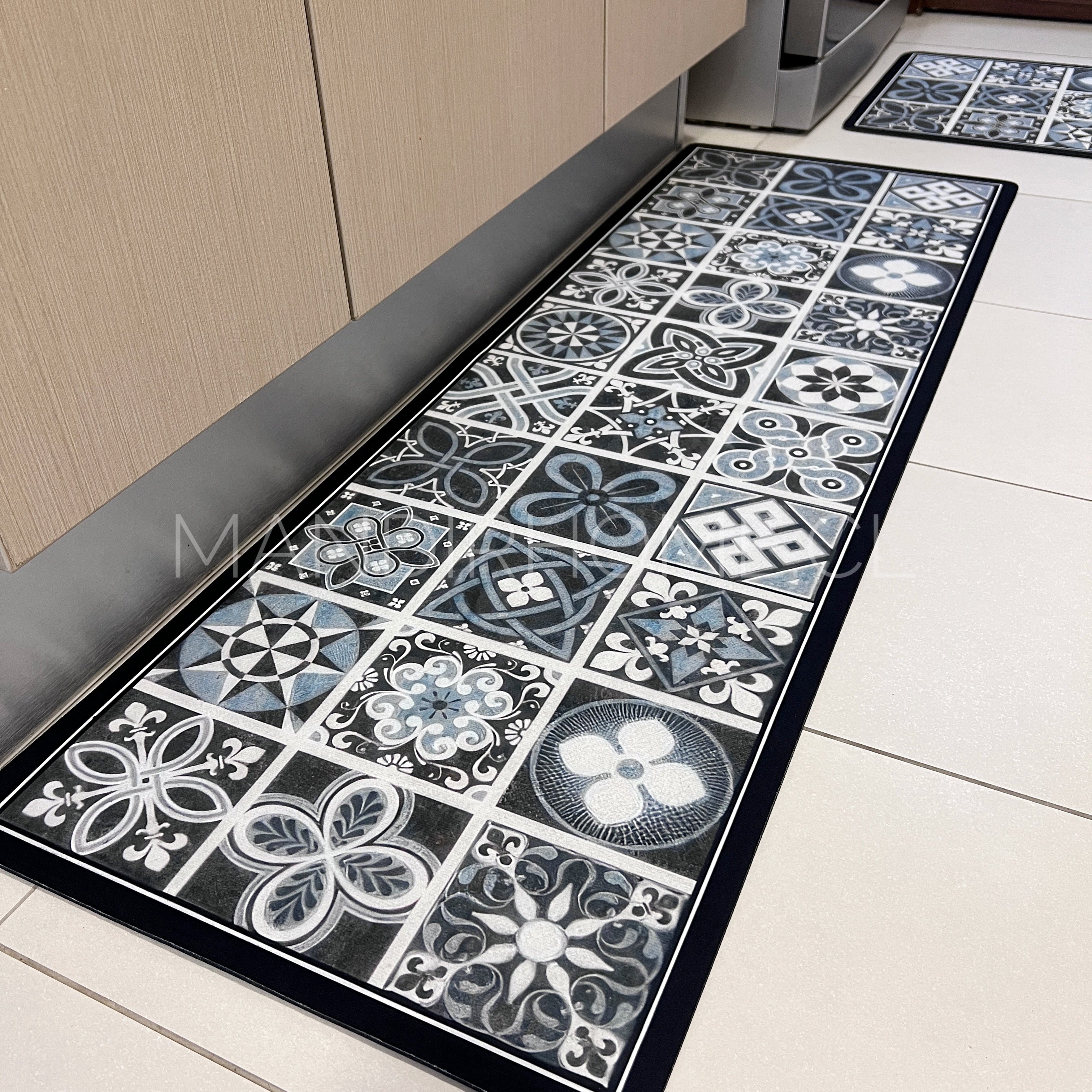 Set Alfombras de Cocina Mosaico Agua Mediterránea Antideslizante y Absorbente | Anticharcos y Lavables
