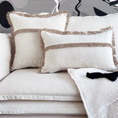 Funda de Cojín Natural Rústico Lino Yute Fleco Rectangular