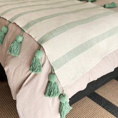 Piecera 2p/King Algodón Borlas Doble Menta 210x70cms