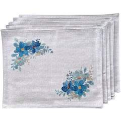 SET 6 Individuales Flor Turquesa Tela Repelente y Antimanchas