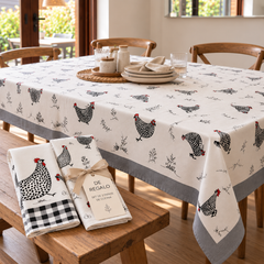 Mantel Antimanchas Gallinas 140x220 cm + 2 Paños de Cocina de Regalo