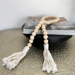 Cuentas Madera Natural Con Borlas De Algodón Crudo
