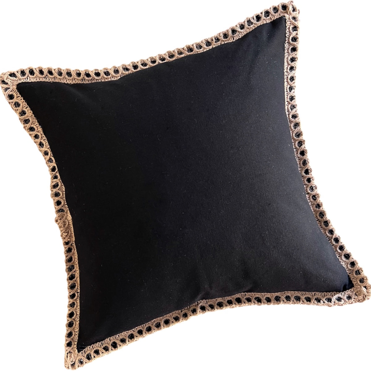 Funda de Cojín Negro Rústico Lino Yute Cuadrada