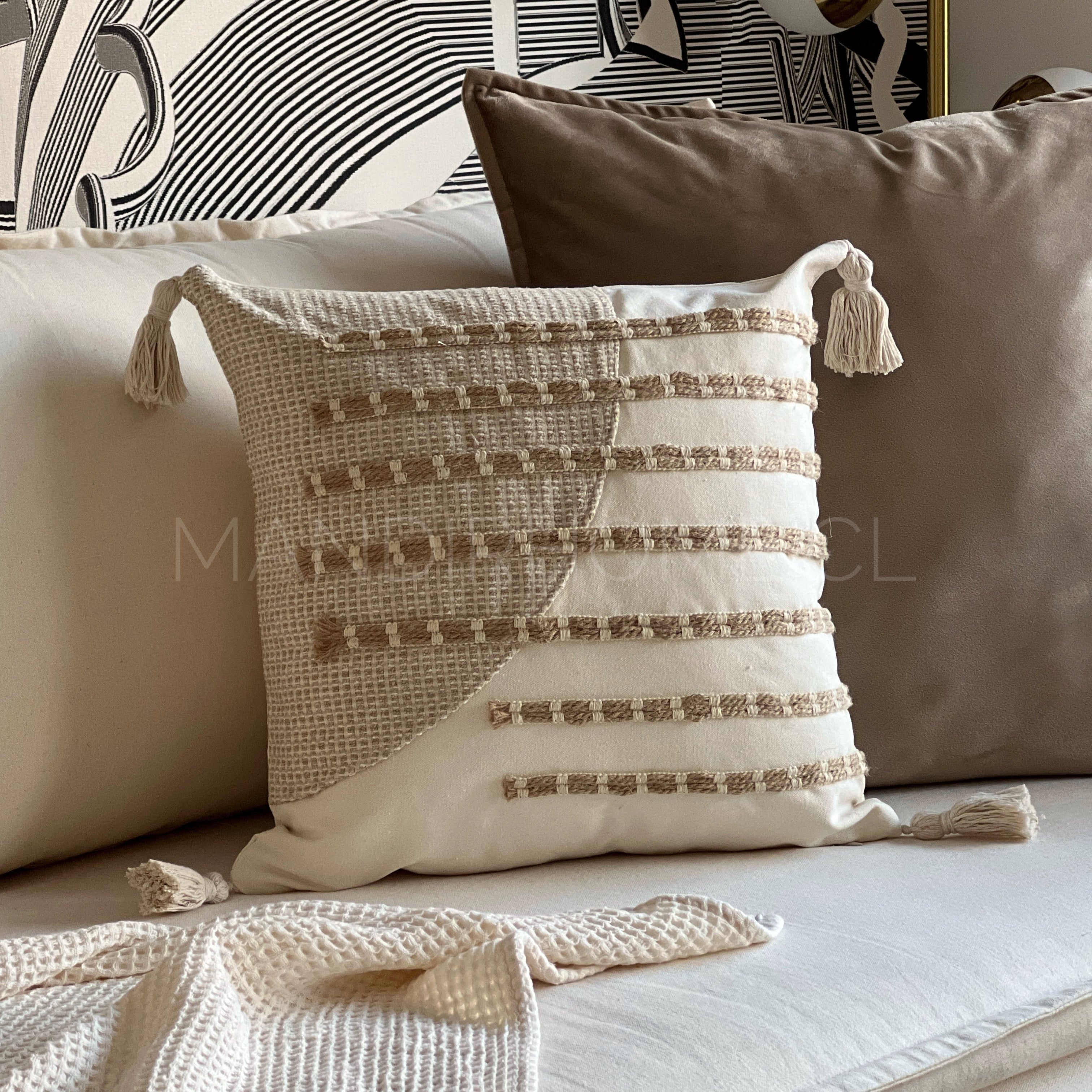 Funda de Cojín Natural Rústico Lino Yute Calma