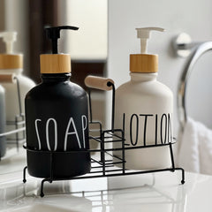 Set dispensador jabón y crema + sesta metálica