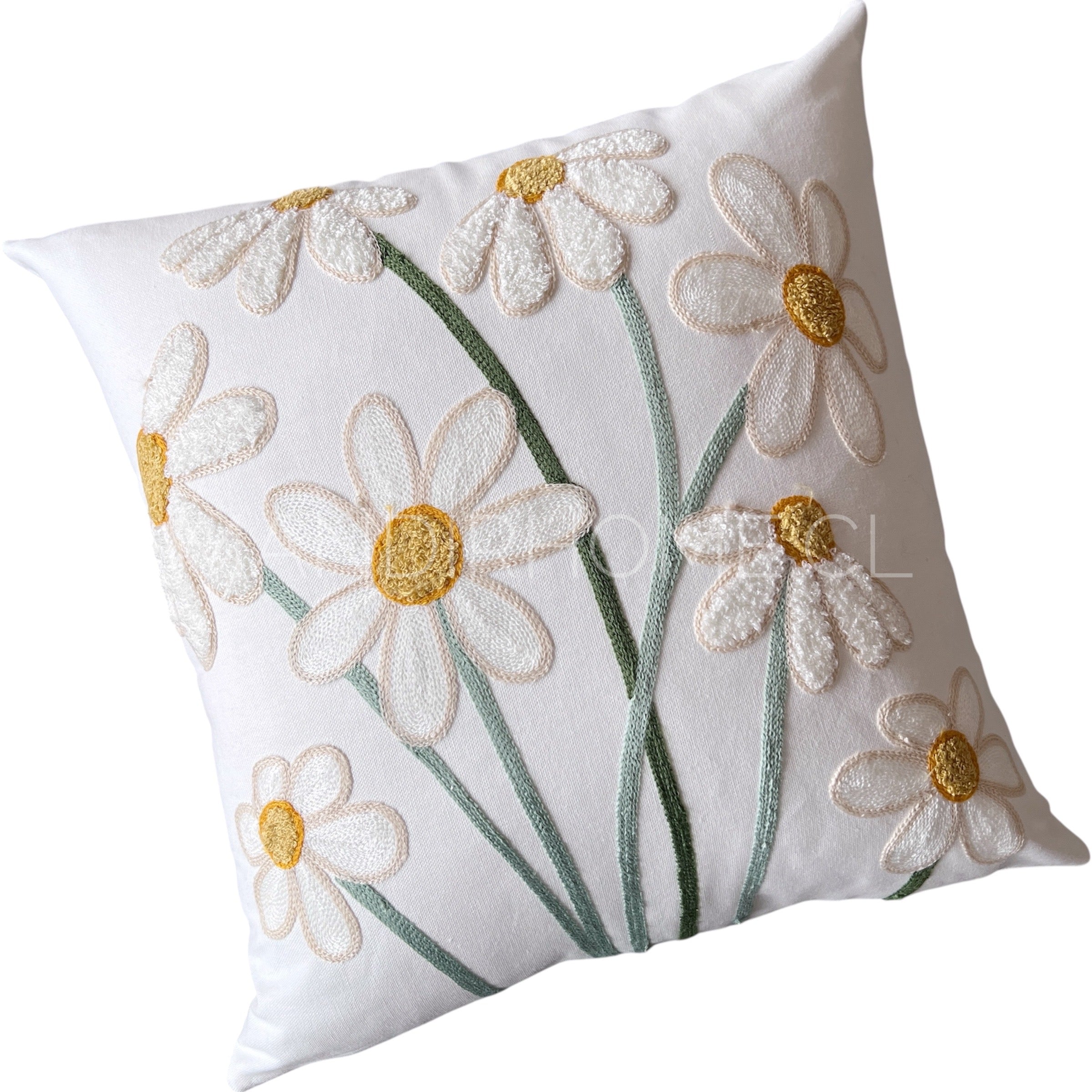 Funda de Cojín Bordado Margarita Pastel Cuadrada