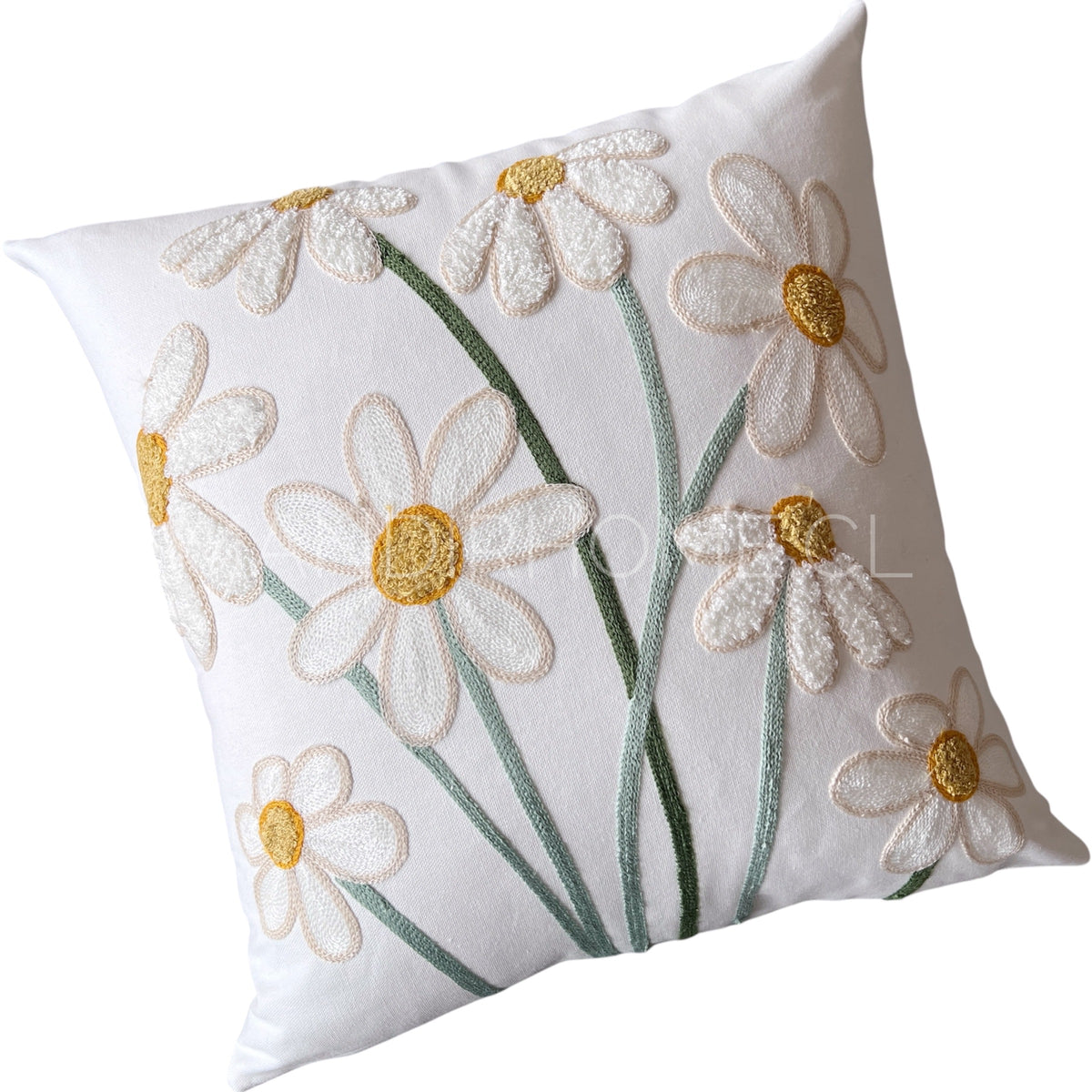 Funda de Cojín Bordado Margarita Pastel Cuadrada