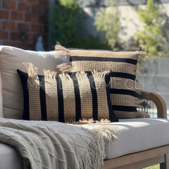 Funda Bohemia Franja Negro y Yute Rectangular