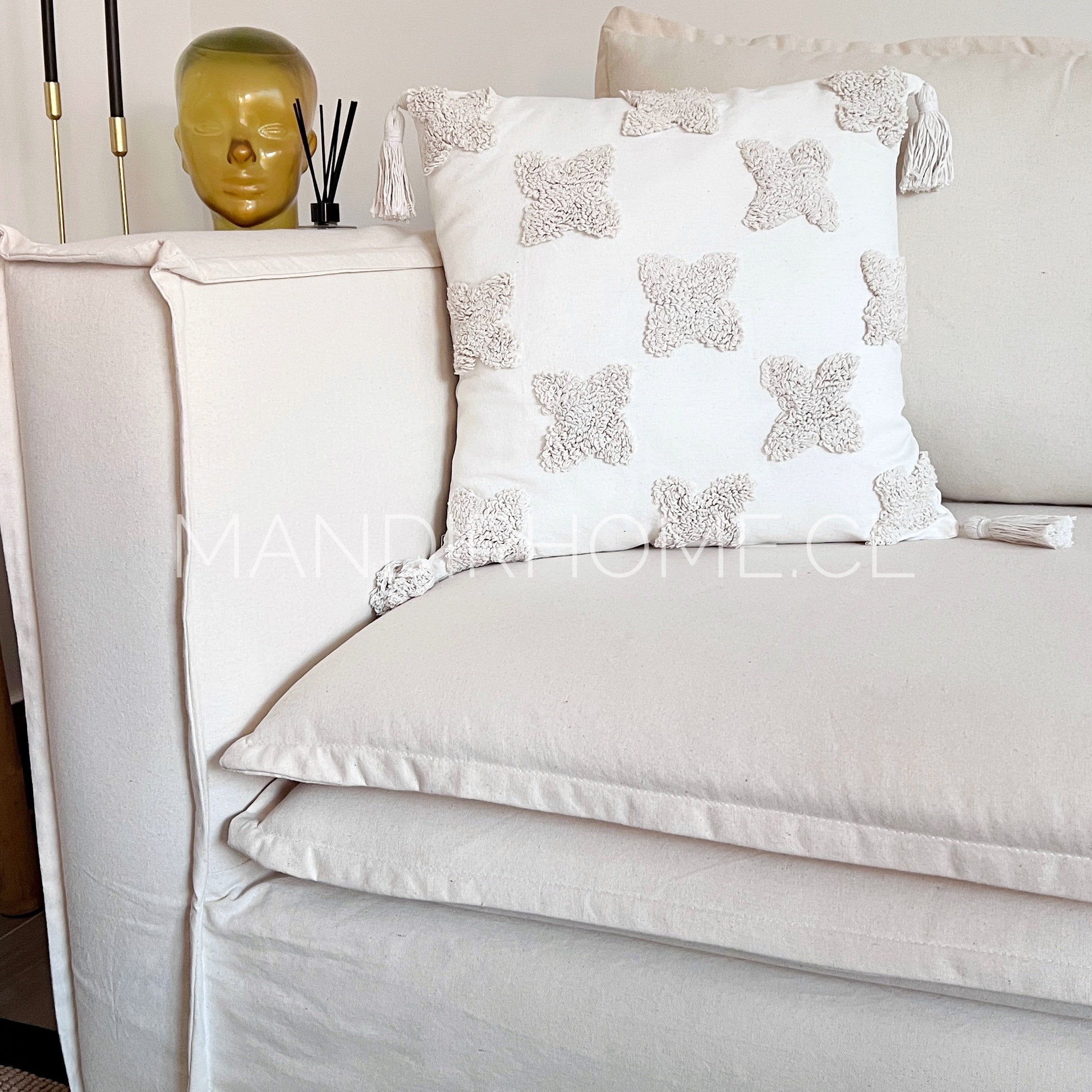 Funda Boho Cruceta Crudo Cuadrada