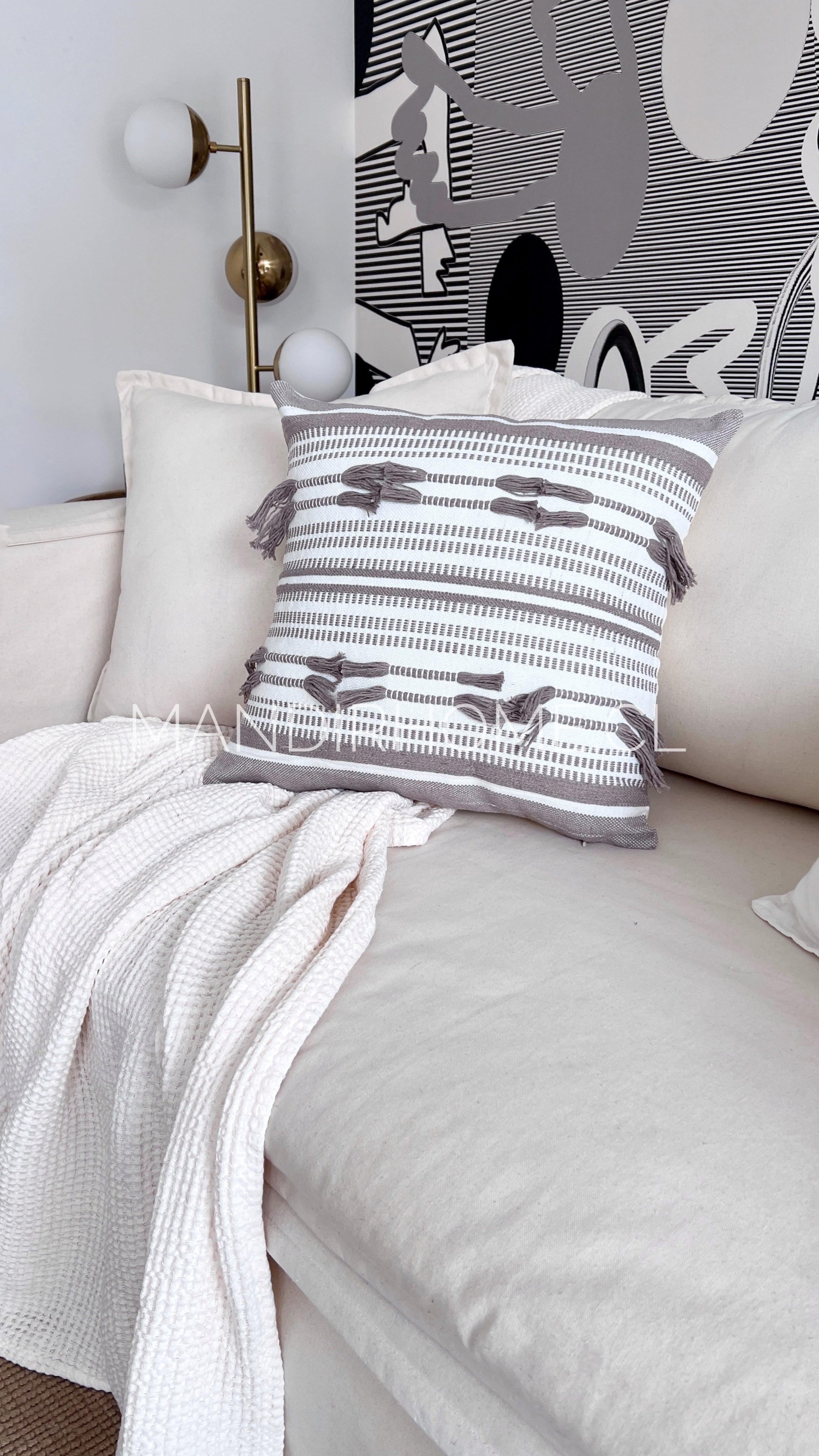 Funda Boho Kelim Lazos Beige Taupe Cuadrada