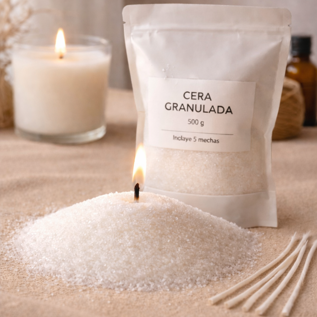 *Cera Granulada Perlada para Velas 500 g + 5 Mechas de Algodón | Cera para Vela