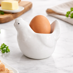 Set de 4 Hueveras de Cerámica Gallina Blanca | Porta Huevos para Desayunos Saludables y Bonitos - Mandir Home