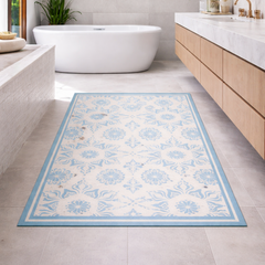 Alfombra Vinílica Flor Hindú Turquesa Menta 100X70cms