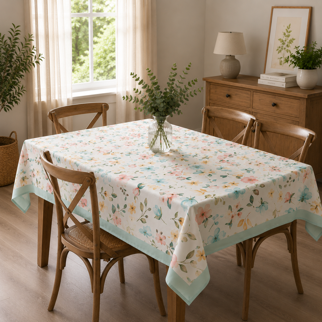 Mantel antimanchas Alma Menta | lavable y sin plancha