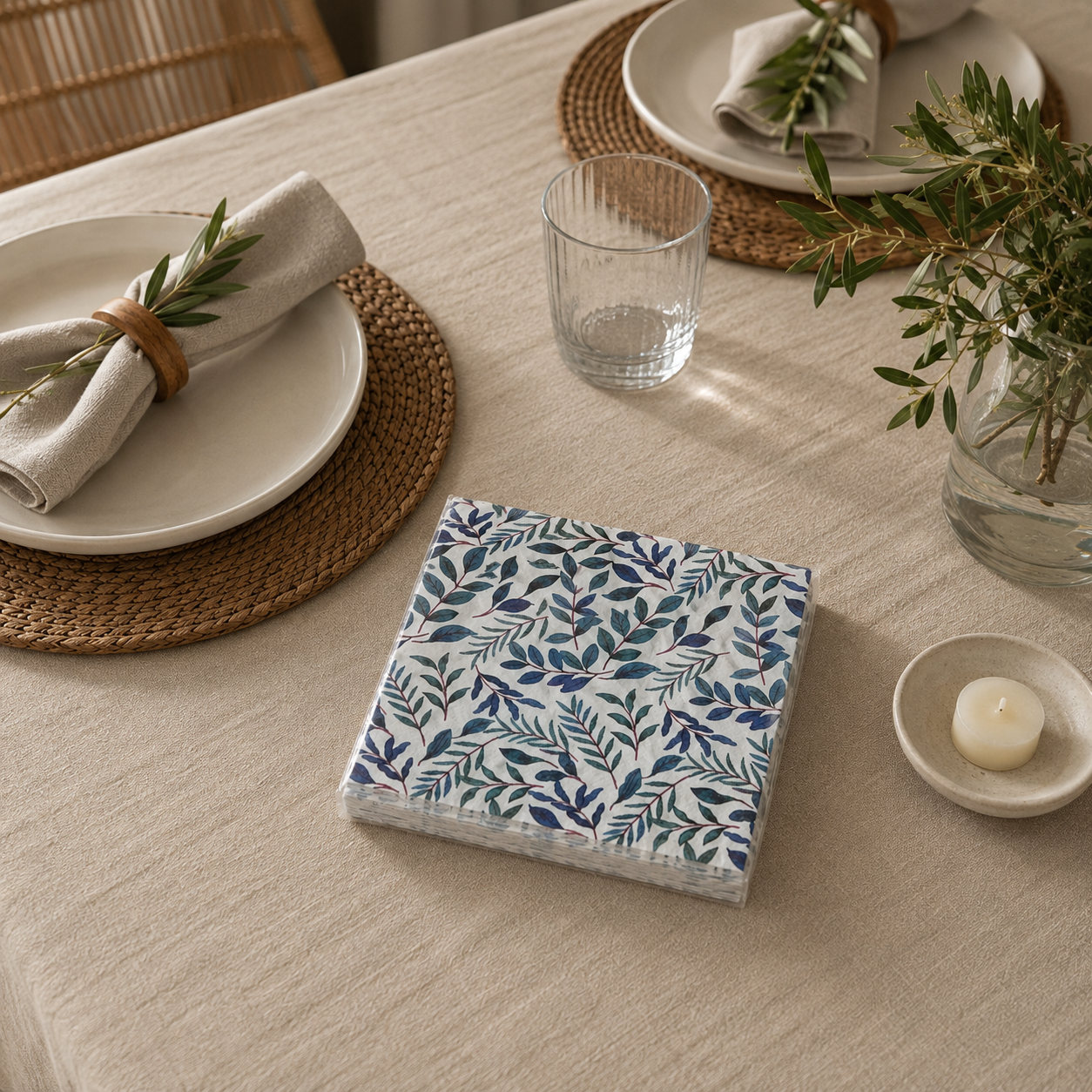 Servilletas Premium Papel · Hojas Azules · 20 unidades