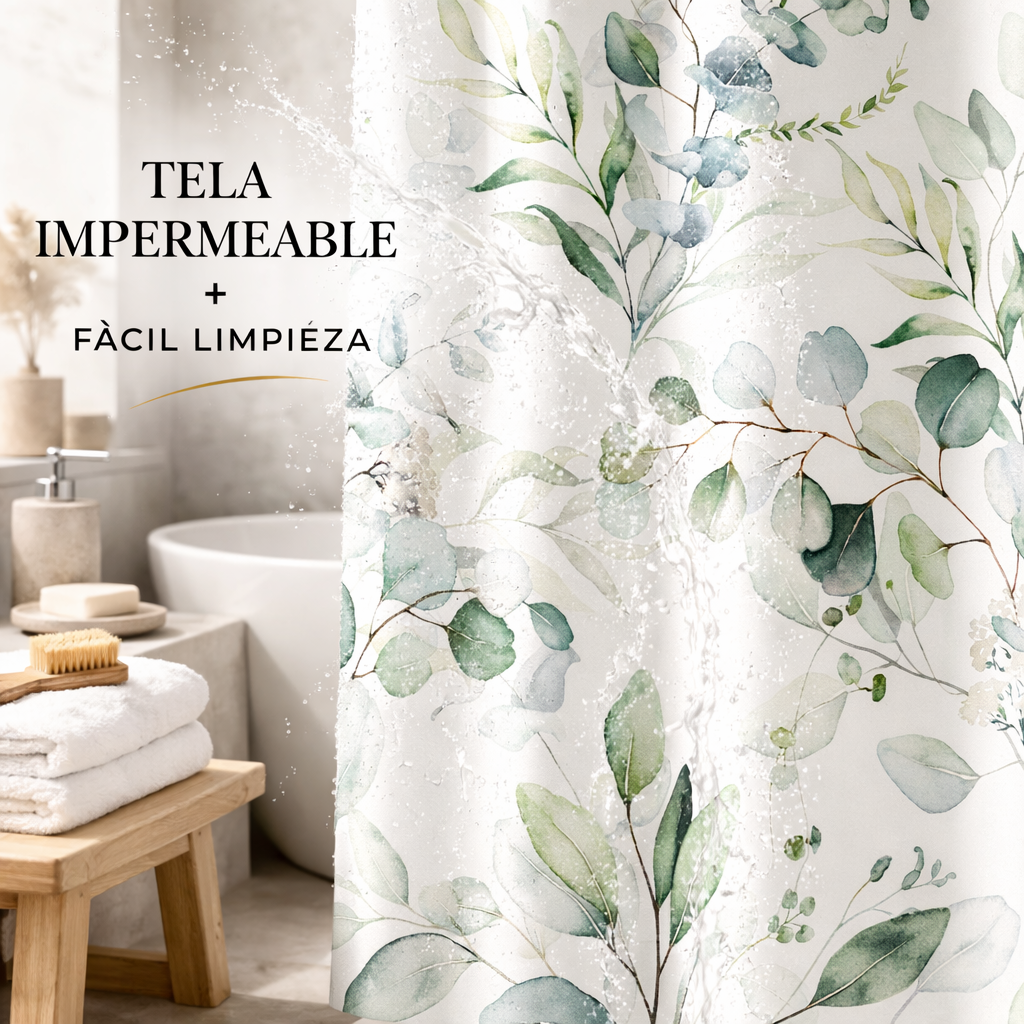 Cortina de Baño Impermeable 180x180 | Eucalipto
