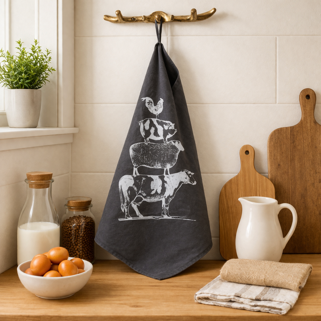 Paño Cocina Granja Gris 45x65 cms