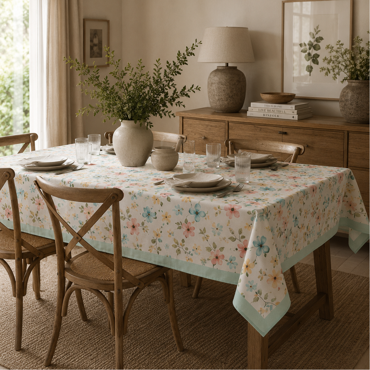 Mantel antimanchas Alma Menta | lavable y sin plancha