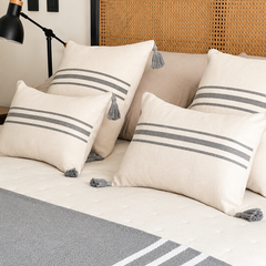 Set piecera marsella gris 210x70 + 4 fundas de cojín + rellenos gratis - Mandir Home
