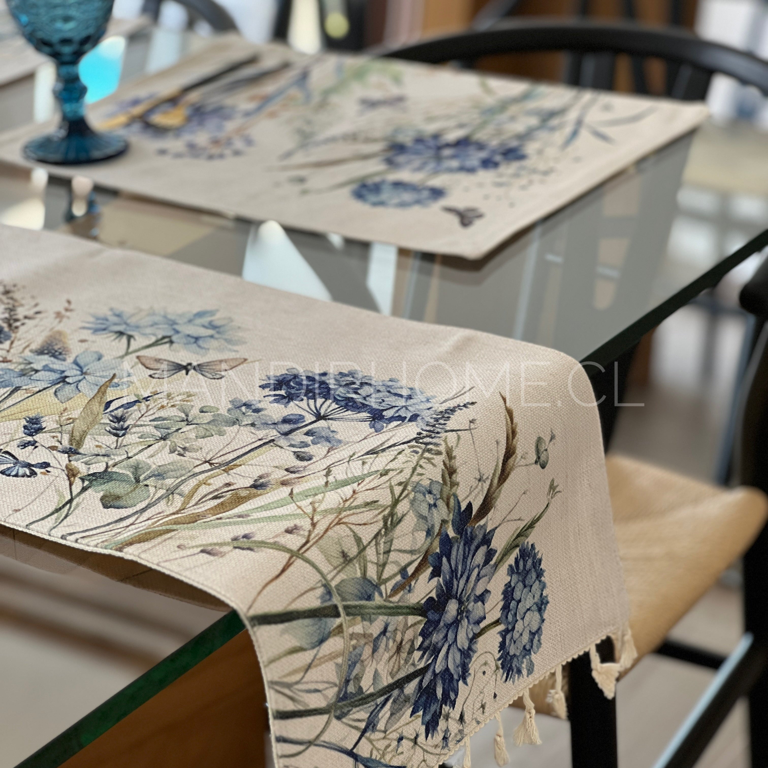 SET 6 Individuales Hortensias Tela Repelente y Antimanchas