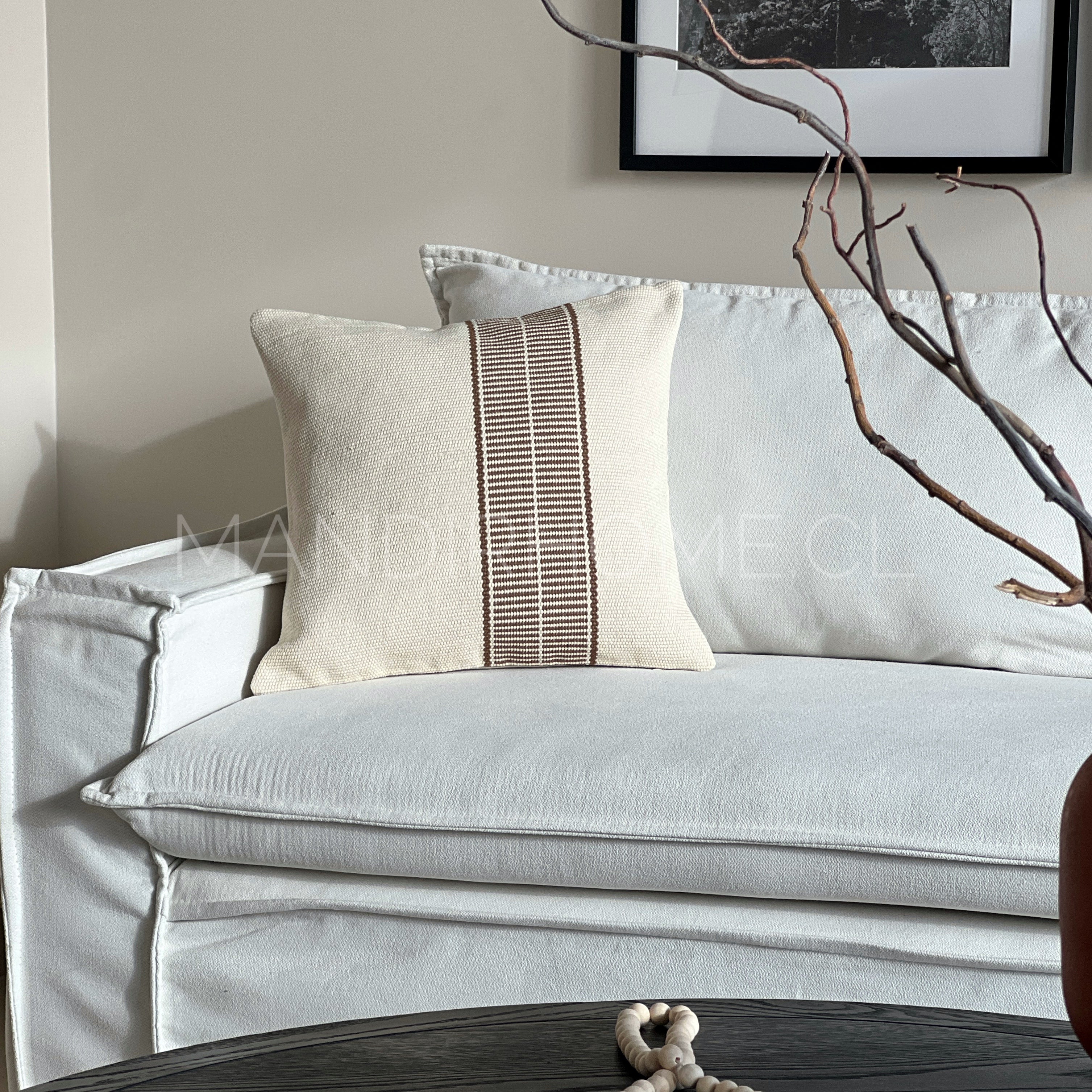 Funda de Cojín Boho Origen Café Tejido Cuadrado