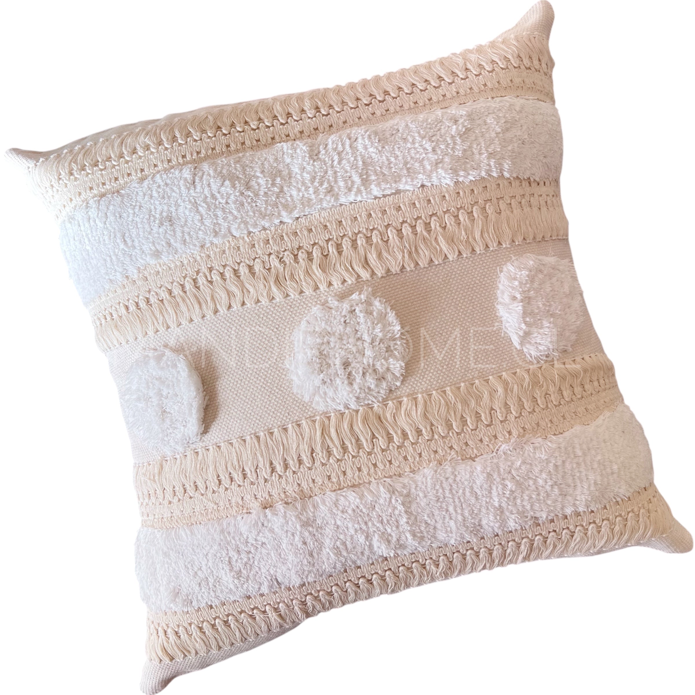Funda de Cojín Jacinta Tres Pompones Premium Crudo Cuadrada