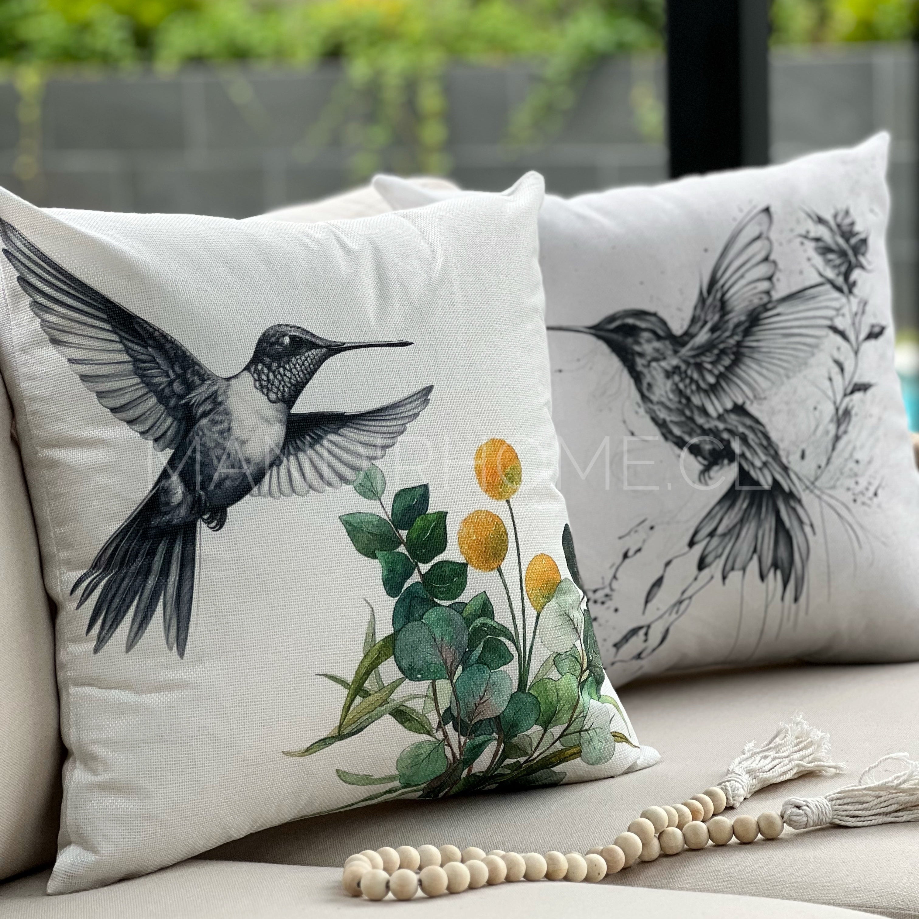 Funda de Cojín Estampada Grafito Color Colibrí