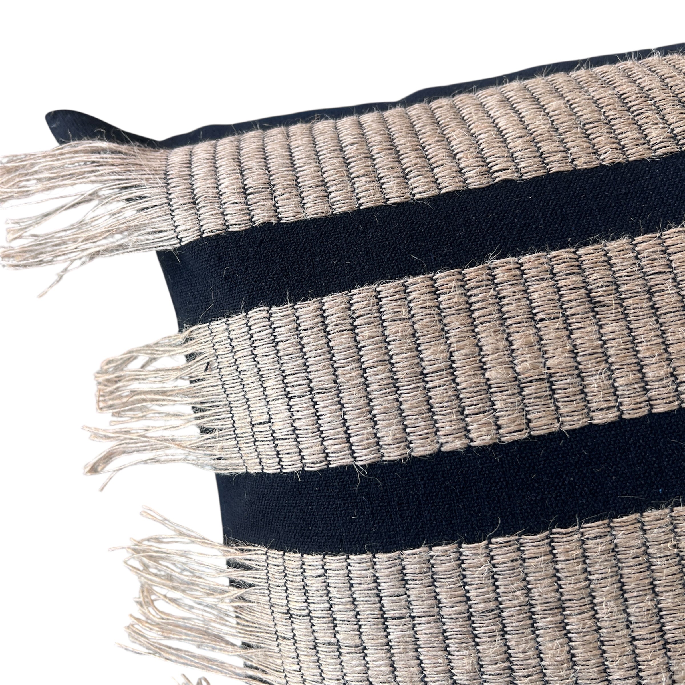 Funda Bohemia Franja Negro y Yute Cuadrada