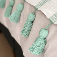 Piecera 2p/King Algodón Borlas Doble Menta 210x70cms