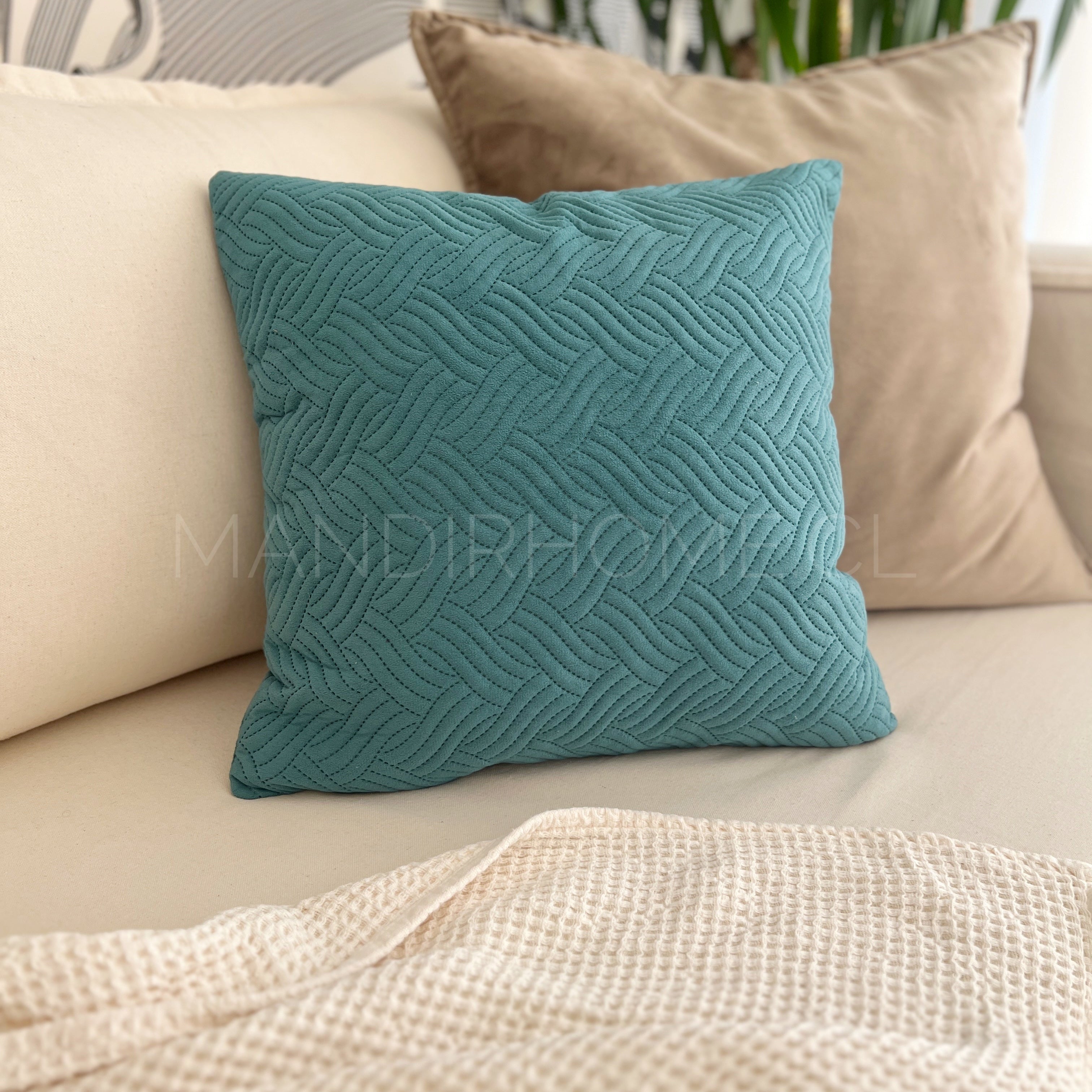 ¡Quedan 4! Funda Cojín Terciopelo Costuras Trenza Turquesa Cuadrada